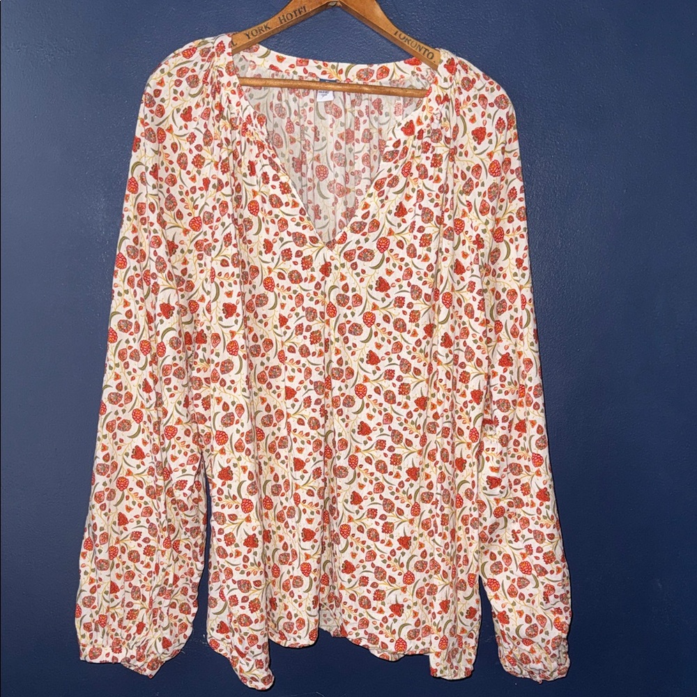 Old Navy Red and Cream Patterned Blouse